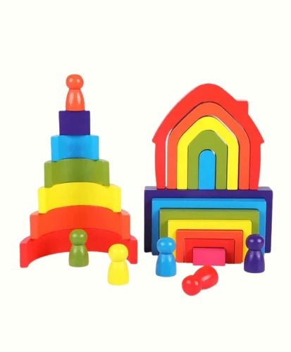 Bloques apilables arcoíris geométricos – Juego Libre - Bebé León Juegos